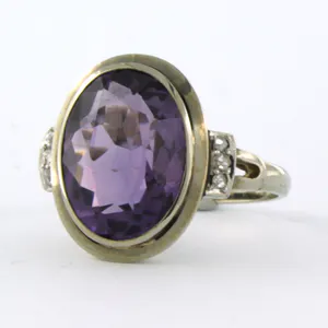 14k gouden ring bezet met amethist en roos diamanten tot. 0.05ct - rm 17.5(55) kopen? Bied vanaf 200!