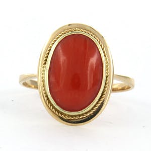 14k geel gouden ring bezet met koraal - rm 19 (60) kopen? Bied vanaf 150!