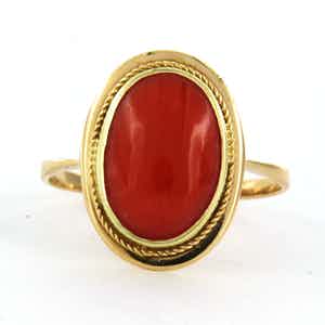 14k geel gouden ring bezet met koraal - rm 19 (60) verkocht voor € 150!