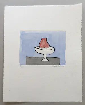 Klaas Gubbels - ets met aquarel ingekleurd - ‘Stilleven met peer’’ kopen? Bied vanaf 245!