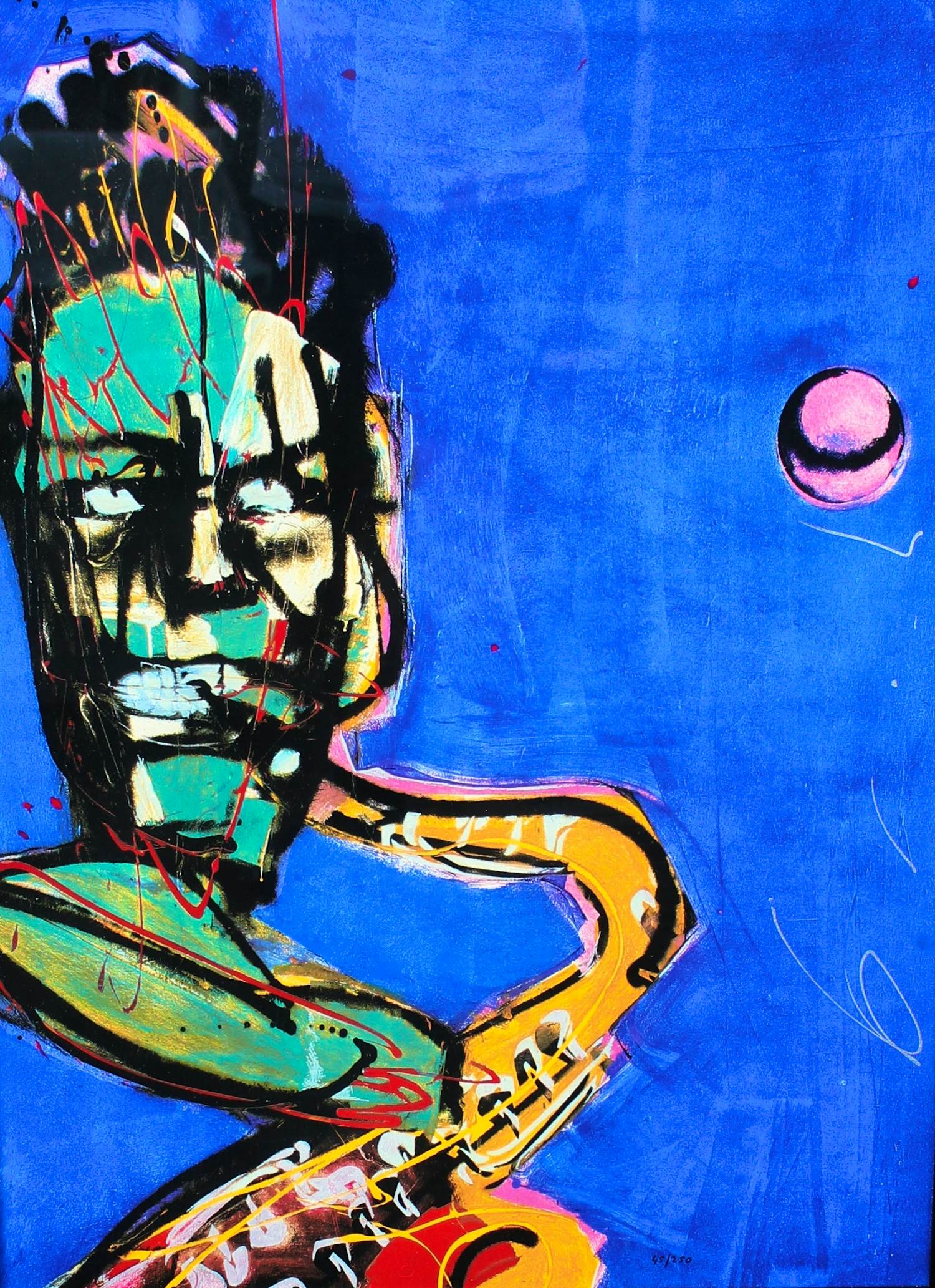 Herman Brood - Ingelijste zeefdruk:het bandje: de saxofonist - 1990 kopen? Bied vanaf 350!