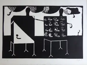 Abe Kuipers - FIGURATIE / ZW-W LITHO / 56x76cm / SIG / 1968 kopen? Bied vanaf 40!
