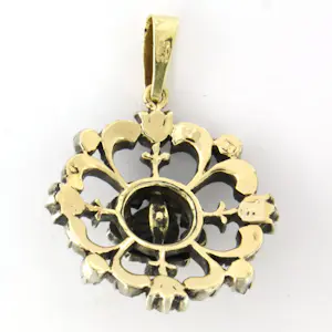 14k geel goud en zilver hanger met roos diamant totaal circa 0.50ct – G/H - SI kopen? Bied vanaf 750!