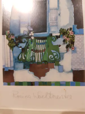 Rosina Wachtmeister - Blauw balkon met bloemen. kopen? Bied vanaf 3!