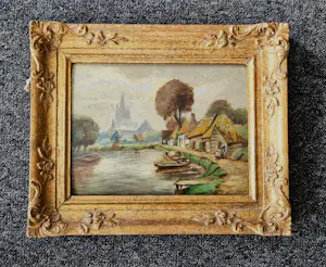 Niet of onleesbaar gesigneerd - omstreeks 1920 - olieverf "oud Voorschoten" in antieke handgesneden lijst kopen? Bied vanaf 1!