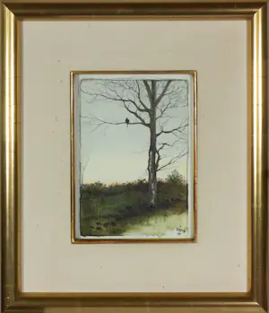 Rien Poortvliet - Gouache en potlood op papier, Boom met vogel - Ingelijst kopen? Bied vanaf 1000!