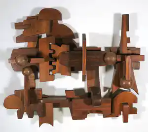 Jef van Leeuwen - Wandobject, Abstracte compositie in hout (Groot!) verkocht voor € 200!