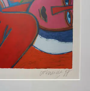 Corneille - " FEMME ROUGE" - Fantastisch ingelijste, grote zeefdruk uit 1997 kopen? Bied vanaf 345!