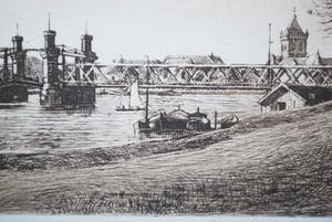 Simon de Heer - Kampen, de Stadsbrug over de IJssel - zeldzame ets kopen? Bied vanaf 50!