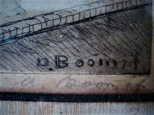 Alex Boom - Gesigneerde Ets - Amsterdam - Oudekerksplein OudezijdsvoorburgWal - man met kar kopen? Bied vanaf 10!