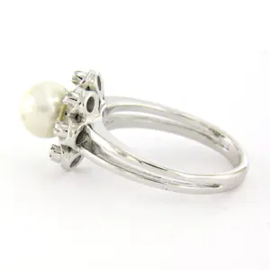 18k gouden ring met parel en erom heen single cut geslepen diamant tot. 0.04ct kopen? Bied vanaf 485!