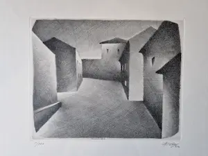 Armando Donna - Surrealistische - beperkte oplage - Ets - "Dorpstraat bij avond" gesigneerd kopen? Bied vanaf 41!