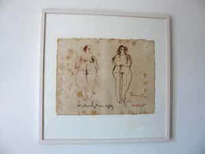 Anton Heyboer - krijttekening uit 1989. Titel,"Kunst is de Vrouw"met 2 vrouwen. verkocht voor € 100!