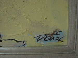 Niet of onleesbaar gesigneerd - Vrolijk modern Acryl/Doek schilderij "Strandgezicht" gesigneerd en GROOT!! kopen? Bied vanaf 1!