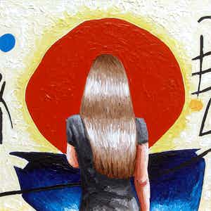 Gerard Boersma - Red Sun (Vrouw kijkend naar tekening van Joan Miró) verkocht voor € 75!