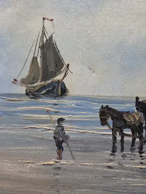 Jan Kelderman - Zeilschip op het strand. Visser. kopen? Bied vanaf 45!