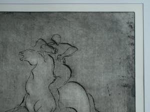 Wim Worm - Ets , Hijgend hert – ingelijst 63 x 88 cm – 1980 - oplage 15 ex. kopen? Bied vanaf 10!