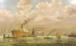 Theo Wiegman - Oliverf op doek, Haven van Rotterdam - Ingelijst (Groot) kopen? Bied vanaf 150!