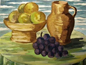 Geni Peter - Mooie in 1946 geschilderde Gouache - stilleven "appels en druiven" - gesigneerd kopen? Bied vanaf 59!