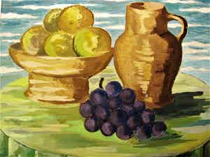 Geni Peter - Mooie in 1946 geschilderde Gouache - stilleven "appels en druiven" - gesigneerd verkocht voor € 59!