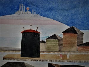 Henri de Haas - 1971 - Groot Surrealistisch Aquarel "de Wandeling" gesigneerd kopen? Bied vanaf 10!