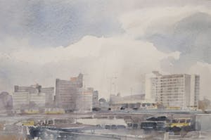 Hen Euverman - Aquarel, Stadsgezicht kopen? Bied vanaf 1!