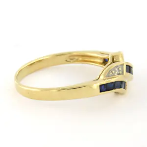 18k gouden ring met saffier en single cut geslepen diamanten tot. 0.01ct kopen? Bied vanaf 300!