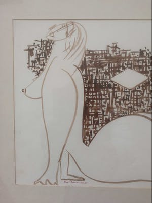 Theo Beerendonk - Naakt. Liggende vrouw. Viltstift. kopen? Bied vanaf 59!