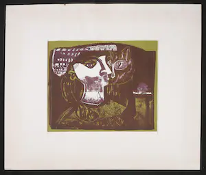 Niet of onleesbaar gesigneerd - Litho, Vrouw met kat kopen? Bied vanaf 1!