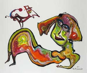 Jan te Wierik - Olie- en acrylverf op papier, De meermin - Ingelijst kopen? Bied vanaf 600!