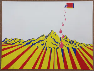 Etienne Elias - Druppels op een surrealistisch landschap, zeefdruk kopen? Bied vanaf 115!