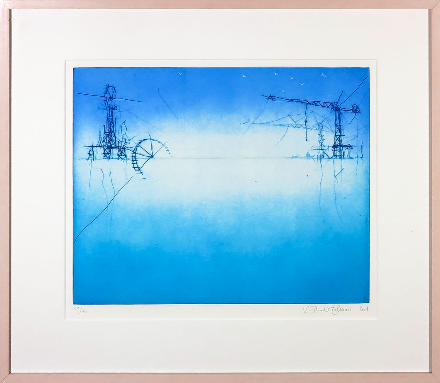 Ronald Tolman - Kleurenets, Horizon, machine - Ingelijst verkocht voor € 80!