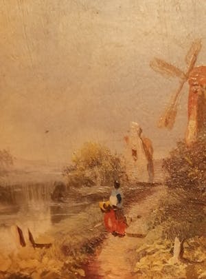 Niet of onleesbaar gesigneerd - Hollandse School 19e eeuw - Landschap met molen - met monogram kopen? Bied vanaf 10!