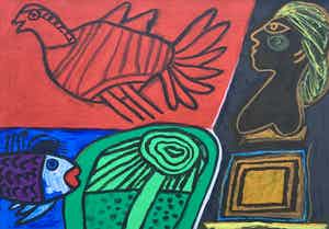 Corneille - kleurenlitho - 'l'Oiseau et femme' - 2000 verkocht voor € 225!