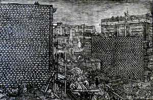 Rudolf Bremmer - Houtsnede: Huizen in aanbouw - Montmartre verkocht voor € 45!