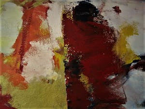 Mathieu Berden - 1977 - Krachtig Abstract Olieverf "Vierkant in Rood,Blauw en Goud" gesigneerd kopen? Bied vanaf 175!