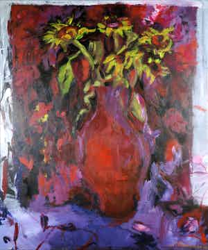 Marieke Thomassen - Acryl op doek, Zonnebloemen (Groot) verkocht voor € 1!