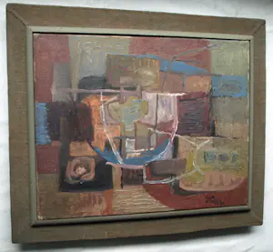 Kor Heemsbergen - Olieverf op doek, Abstracte voorstelling - 1960 - Ingelijst kopen? Bied vanaf 150!