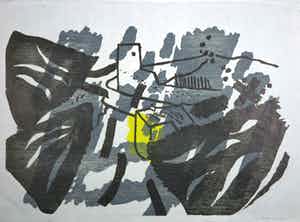 Jef Diederen - Lino op geschept papier, Zonder titel verkocht voor € 40!