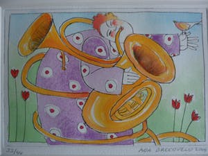 Ada Breedveld - Kleuren ets, titel, "Tuba". kopen? Bied vanaf 40!