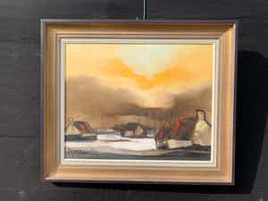 Paul Permeke - Olieverf schilderij: huizen in het landschap. verkocht voor € 350!