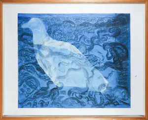 Margriet Thissen - Gemengde techniek op papier, Duif in blauw - Ingelijst (Zeer Groot) kaufen? Bieten Sie von 1!