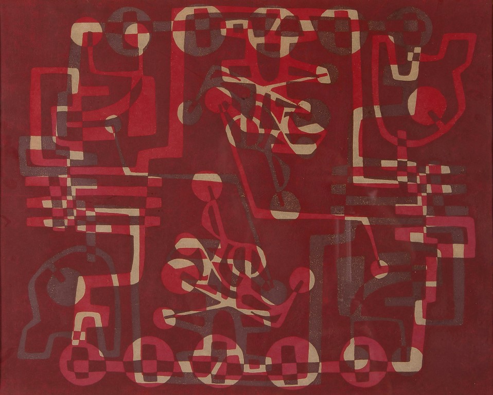 Antoinette Gispen - compositie vijf wielen - Monotype op papier - BKR Amsterdam kopen? Bied vanaf 10!