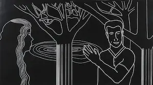 Grootendorst & Van den Berg - Linosnede, Vrouw Boom Man - Ingelijst (Groot) kopen? Bied vanaf 1!