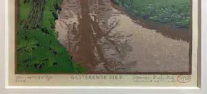 Siemen Dijkstra - Gasterense Diep, kleurenhoutsnede (netjes ingelijst) kopen? Bied vanaf 350!