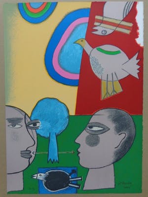 Corneille - HOOFDEN & VOGELS / KLEURLITHO / 70x50cm / SIG / 2001 kopen? Bied vanaf 175!