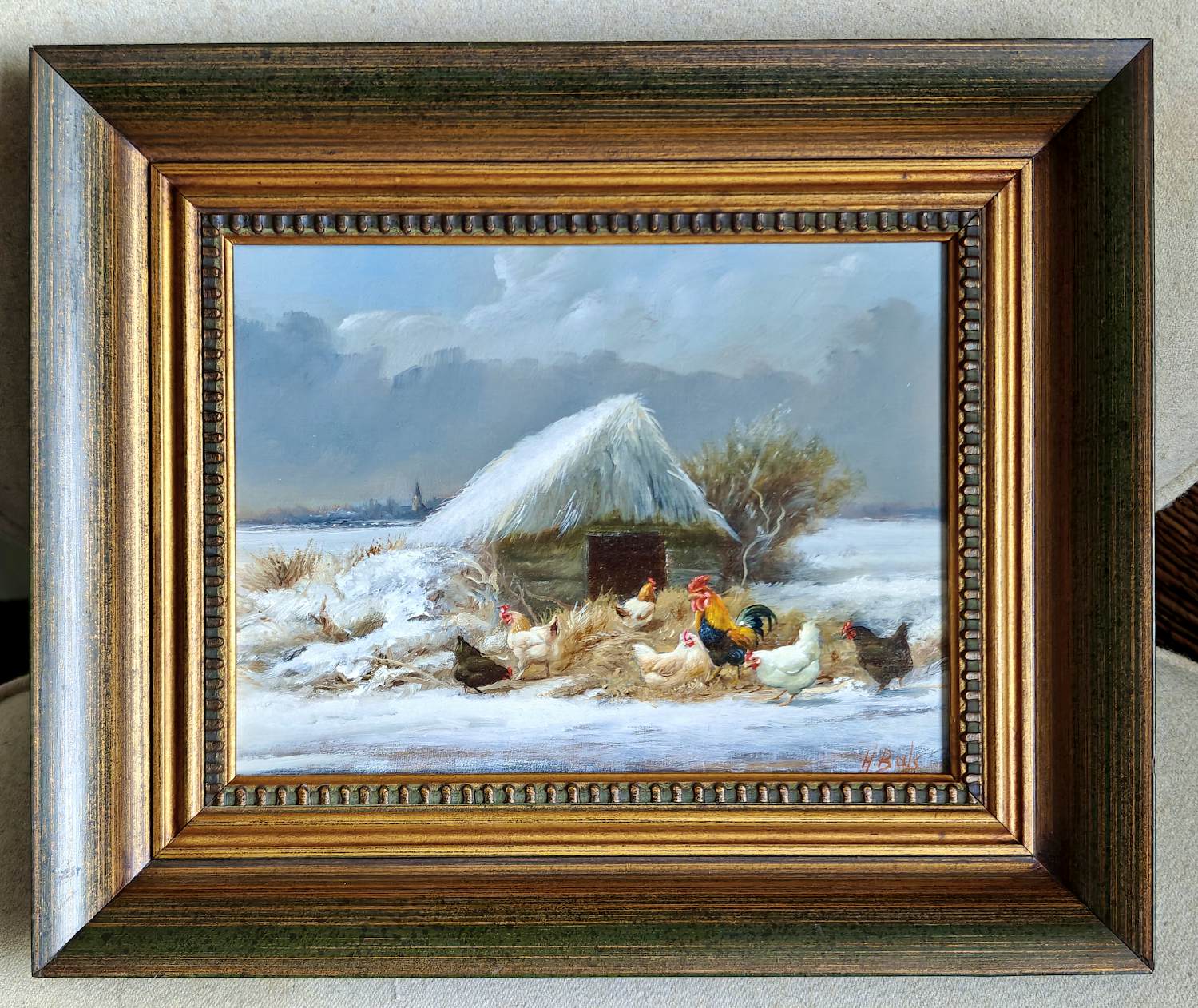 Hilaire Bals - Winterlandschap met kippen kopen? Bied vanaf 295!
