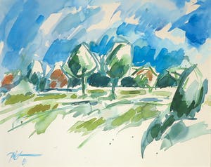 Piet Snoeren - Aquarel, Bomenlandschap kopen? Bied vanaf 1!