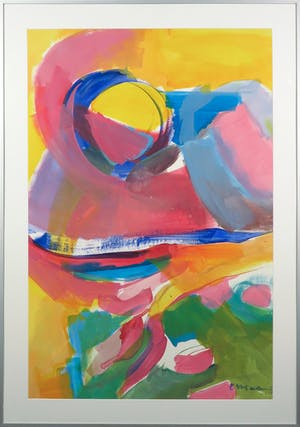 Eveline Swidde - Acryl op papier, Dansende bol - Ingelijst (Groot) kopen? Bied vanaf 60!