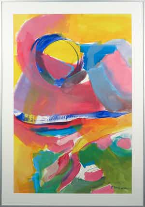 Eveline Swidde - Acryl op papier, Dansende bol - Ingelijst (Groot) verkocht voor € 60!